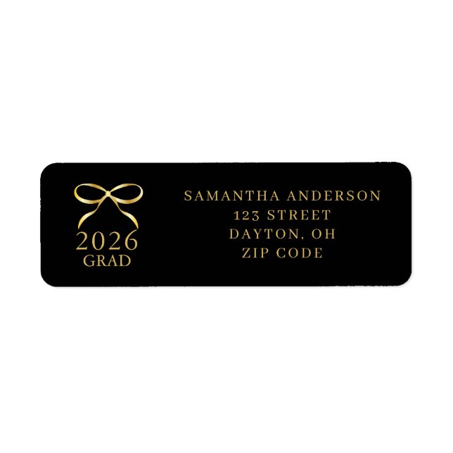 Elegant Gold Black 2026 Grad Return Address  (Front)
