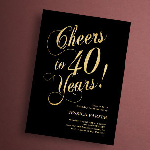 Elegant Gold Black 40th Birthday Invitation