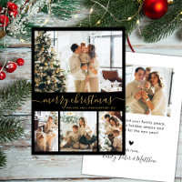 Elegant Gold Black 4 Photo Collage Christmas