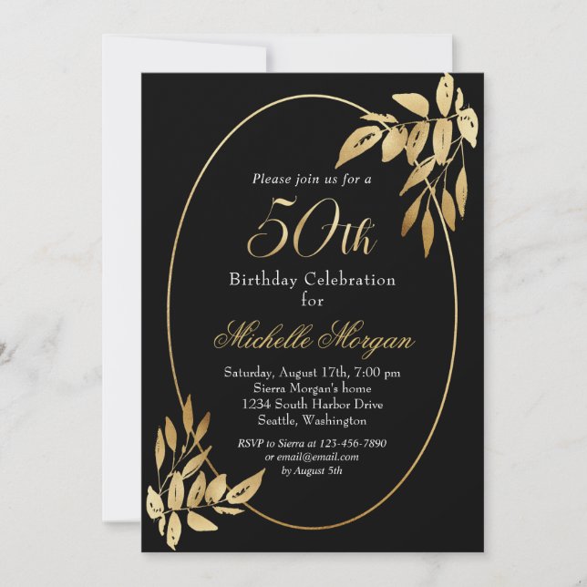 Elegant Gold Black 50th Birthday Celebration Invitation (Front)