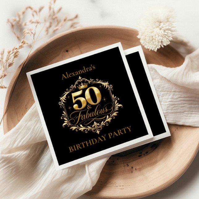 Elegant Gold Black 50th Birthday Celebration Napkin (Creator Uploaded)
