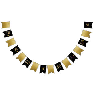 Elegant gold black 50th party celebration foil bunting flags