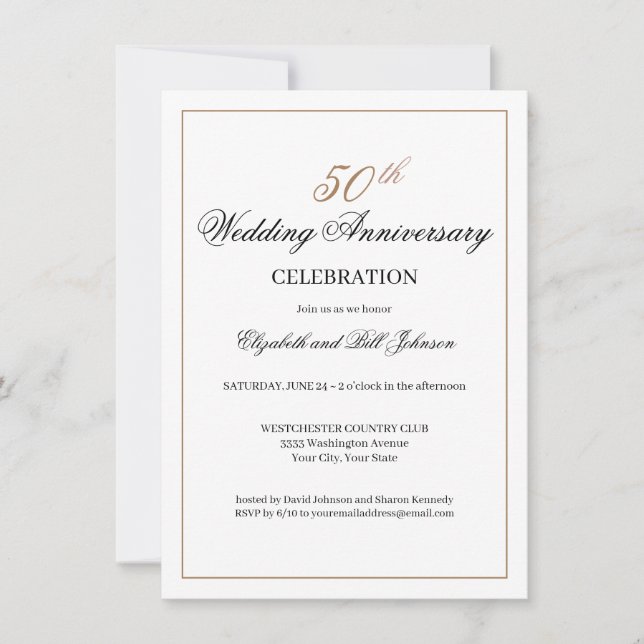 Elegant Gold Black 50th Wedding Anniversary Invitation (Front)