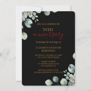 Elegant Gold Black 50th Wedding Anniversary Invitation