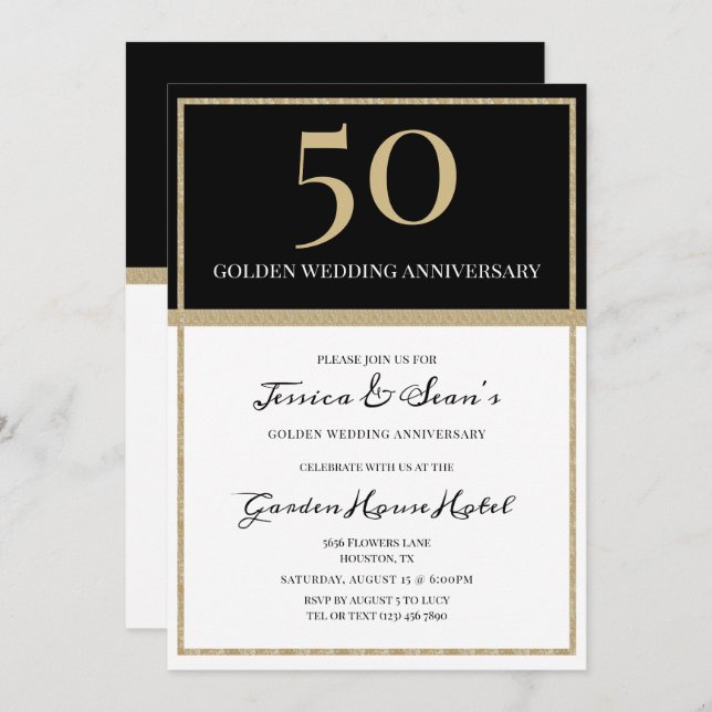 Elegant Gold & Black 50th Wedding Anniversary Invitation (Front/Back)