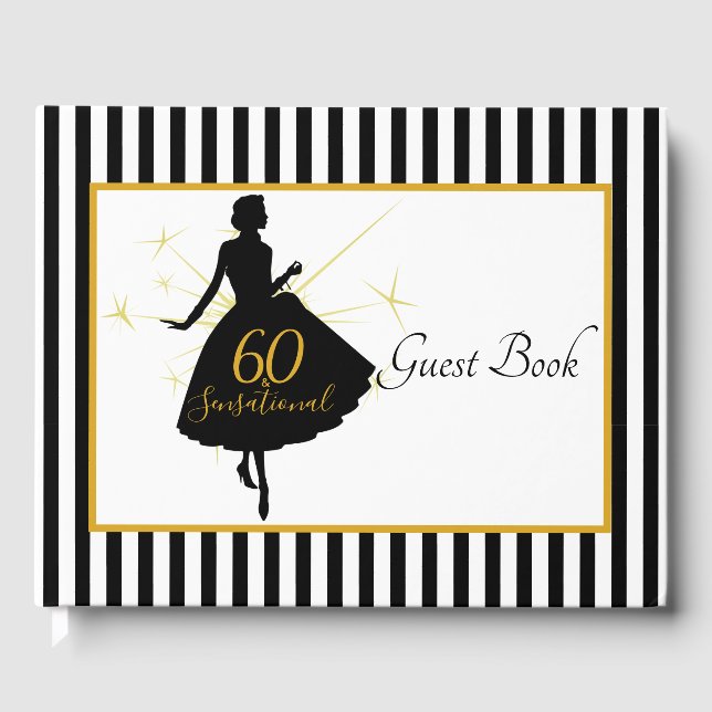 Elegant Gold Black 60th BIRTHDAY Party Guest Book (Front)