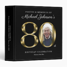 Elegant Gold Black 80th Birthday Custom Photo