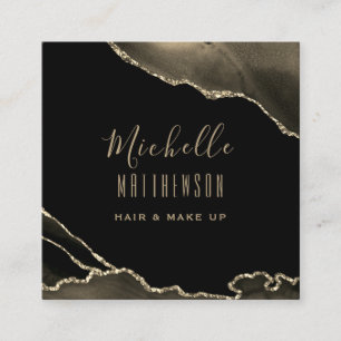 Elegant Gold Black Agate Marble Script Square Business Card