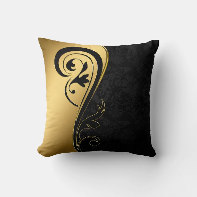 Elegant Gold Black and a Pop of Colour Throw Pillow (Front)