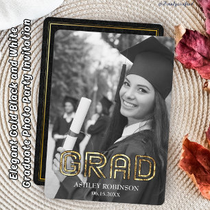 Elegant Gold Black and White Graduate Photo Party Invitation