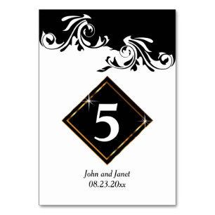 Elegant Gold, Black and White Table Number