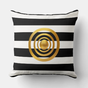 Elegant Gold, Black and White Throw Pillow
