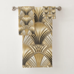 Elegant gold black art deco bath towel set