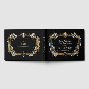 Elegant Gold Black Art Deco Casino Night  Wedding Guest Book