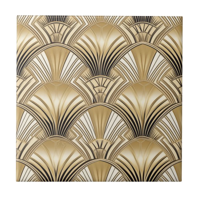 Elegant gold black art deco pattern tile (Front)