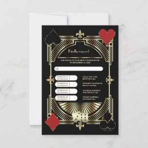 Elegant Gold Black Art Deco Wedding and Itinerary RSVP Card