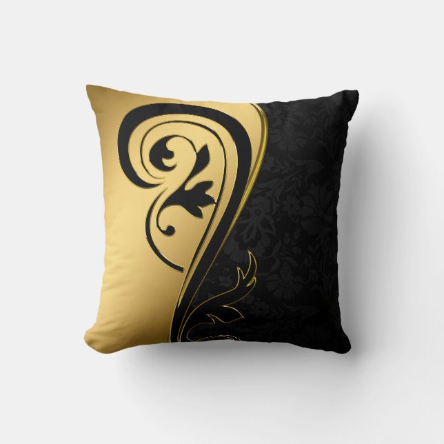 Elegant Gold & Black Art Design Home Decor Throw Pillow (Front)