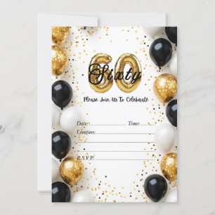 Elegant Gold & Black Balloon 60th Birthday Invitat Invitation
