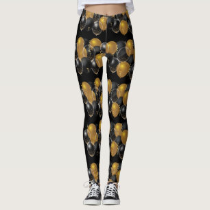 Elegant Gold Black Balloons Confetti Leggings