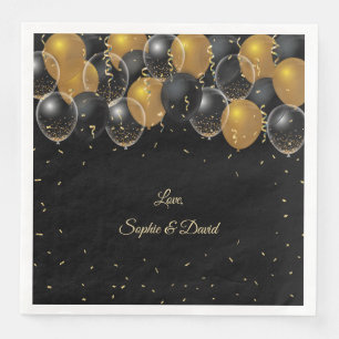 Elegant Gold Black Balloons Confetti Wedding Napkin
