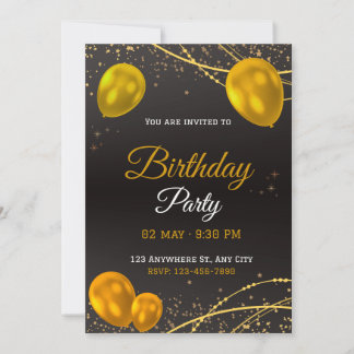 Elegant Gold & Black Birthday Party Invitation
