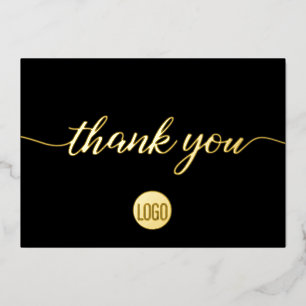 Elegant Gold Black Business Thank you  Foil Holiday Card