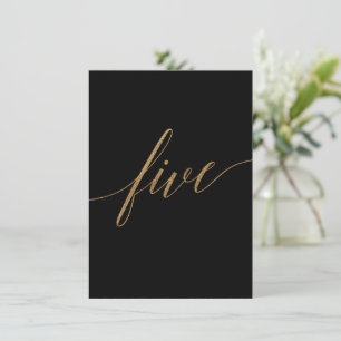 Elegant Gold & Black Calligraphy Table Number Five