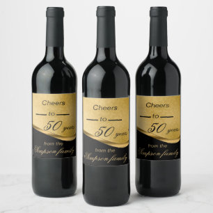 Elegant,Gold & Black,Cheers To 50 Years Wine Label