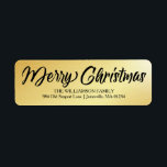 Elegant Gold Black Christmas Return Address Labels<br><div class="desc">An elegant script font lets everyone know that it's the Christmas season. Chic and stylish Merry Christmas looks very classy on a smooth gold backgound. Your name and address are below in a simple, clean and modern font. It will take just a minute or two to insert your own information....</div>