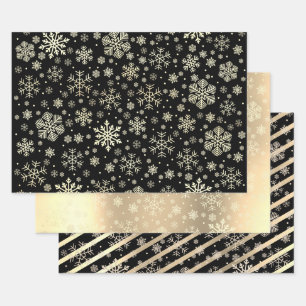Elegant Gold & Black Christmas Snowflake Pattern   Wrapping Paper Sheet