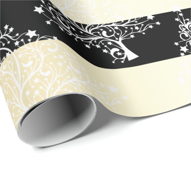 Elegant Gold & Black Christmas Tree Pattern Wrapping Paper (Roll Corner)
