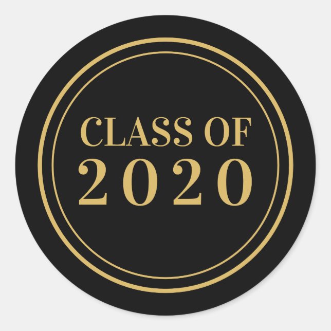 Elegant Gold Black Class of 2020 Class Reunion Classic Round Sticker (Front)