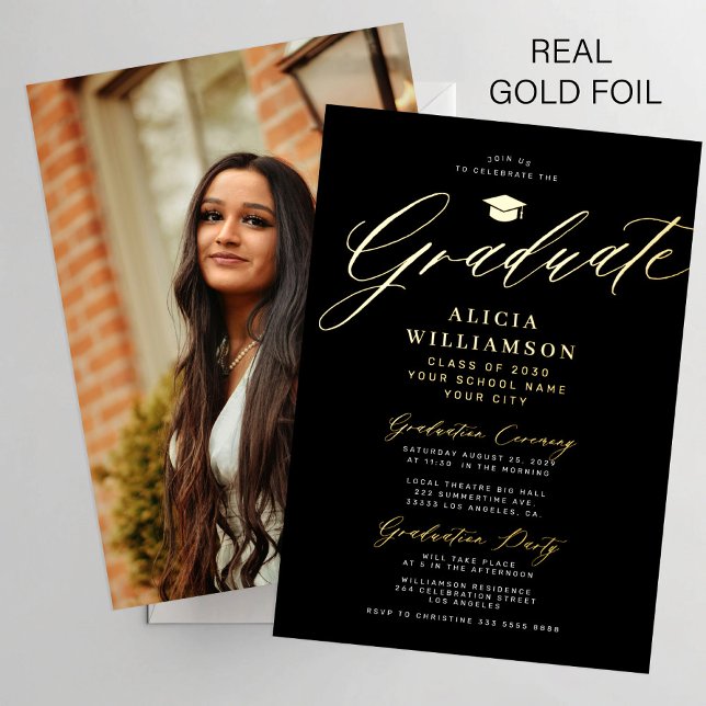 Elegant gold black classic script photo graduation (Creator Uploaded)