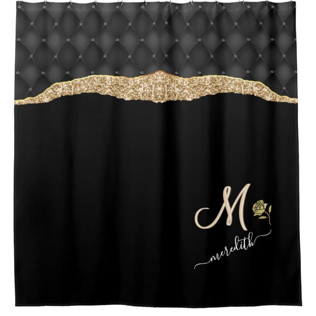 Elegant Gold Black  Custom Monogram Name Rose  (Front)