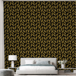 Elegant gold black feather pattern wallpaper