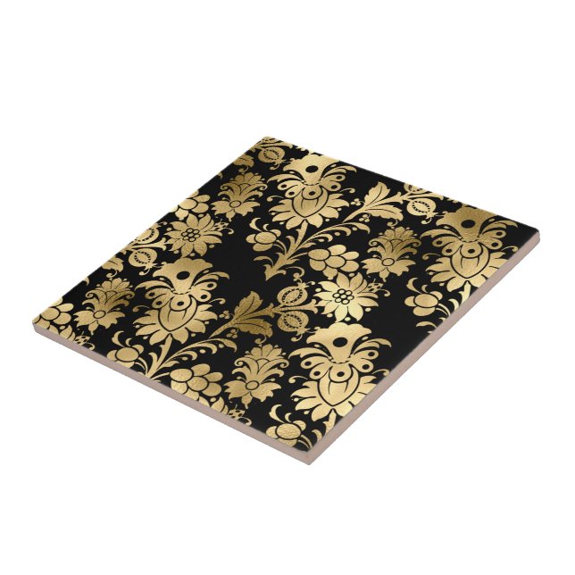 Elegant Gold Black Floral Glam  Tile (Side)