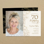 Elegant Gold Black Floral Photo 70th Birthday Invitation<br><div class="desc">Gold black floral 70th birthday party invitation with your photo on the front of the card. Minimalist modern design featuring botanical outline drawings accents, faux gold foil and typography script font. Simple trendy invite card perfect for a stylish female bday celebration. Can be customized to any age. Printed Zazzle invitations...</div>