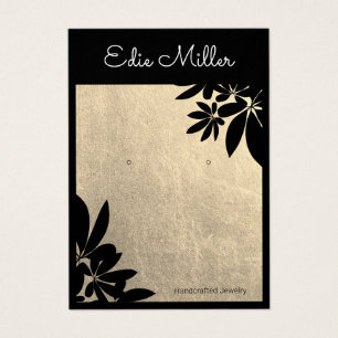 Elegant Gold Black Floral Script Font Earring