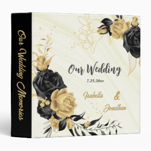 elegant gold & black flowers marble wedding album binder