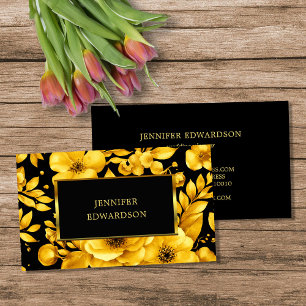 Elegant gold black flowers professional business card
