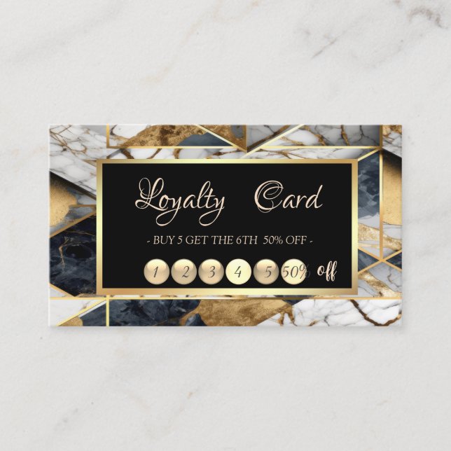 Elegant Gold Black Geometric Marble Frame   Loyalty Card (Front)