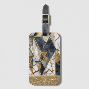 Elegant Gold Black Geometric Marble Glitter Luggage Tag