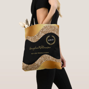 Elegant Gold Black Glam Logo Tote Bag