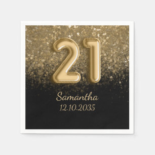 Elegant Gold Black Glitter 21st Birthday Napkin