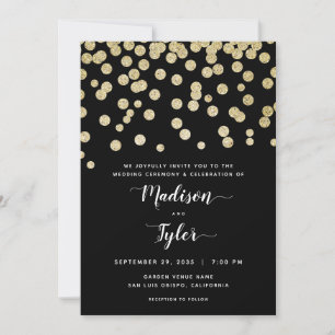 Elegant Gold & Black Glitter Confetti Minimalist Invitation