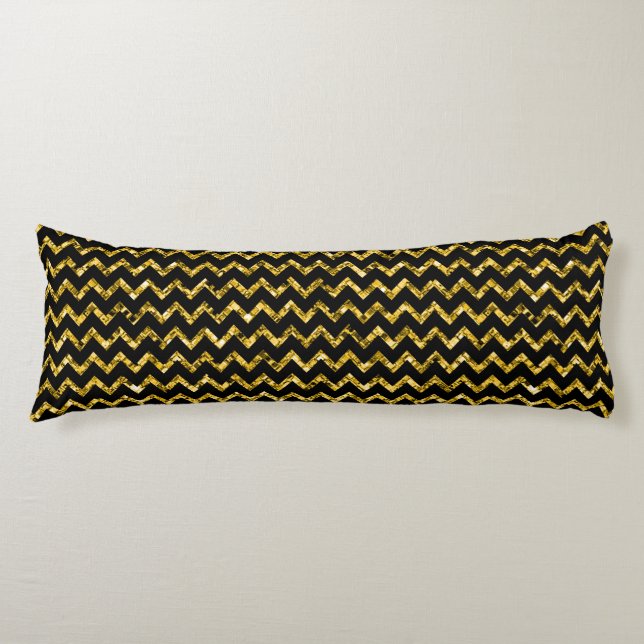 Elegant Gold Black Glitter Glam Chevron Bedding Body Pillow (Front)
