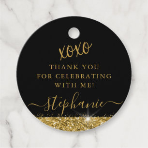 Elegant Gold Black Glitter Thank You Custom Favour Tags