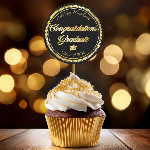 Elegant Gold   Black Grad Cap Class of 2021 Classic Round Sticker