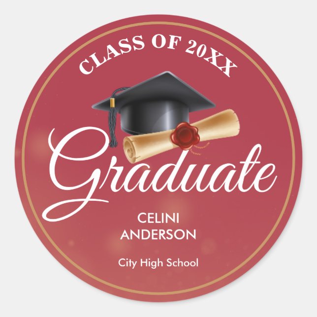 Elegant Gold & Black Grad Stickers (Front)