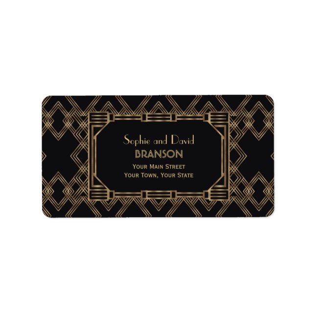 Elegant Gold Black Great Gatsby 1920s Wedding Label (Front)